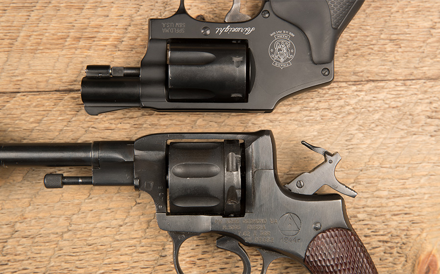 Nagant M1895 and a Smith and Wesson Airweight.