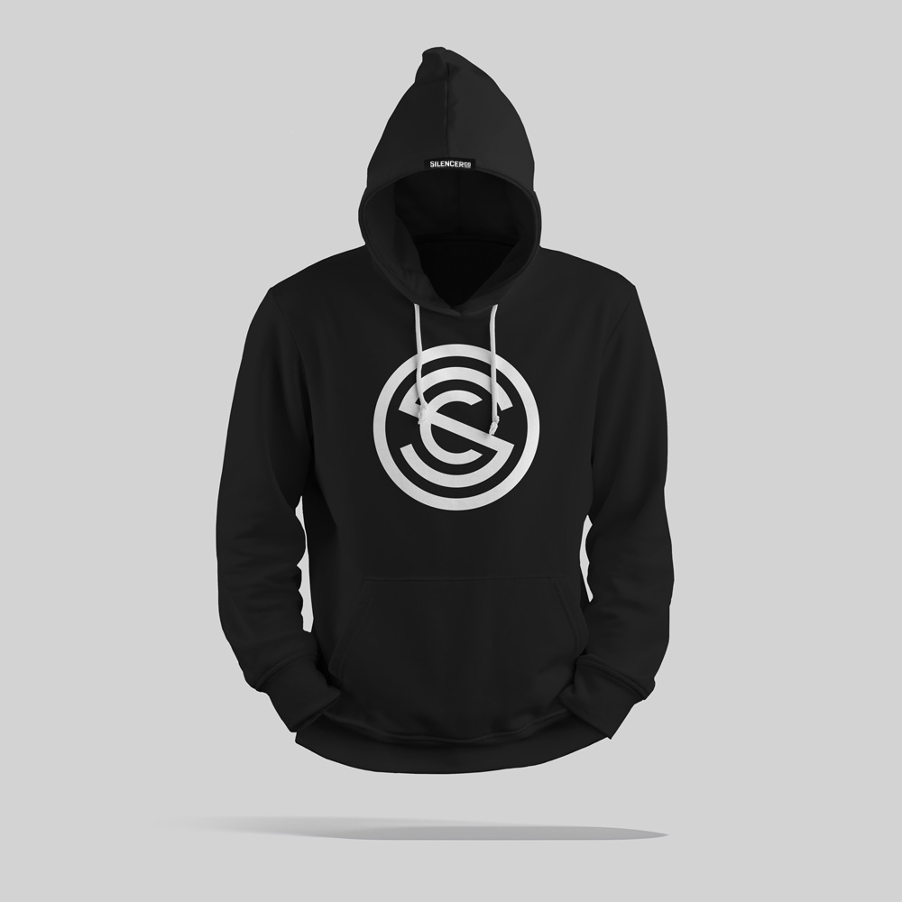Black hoodie with SilencerCo logo on the chest on a grey background