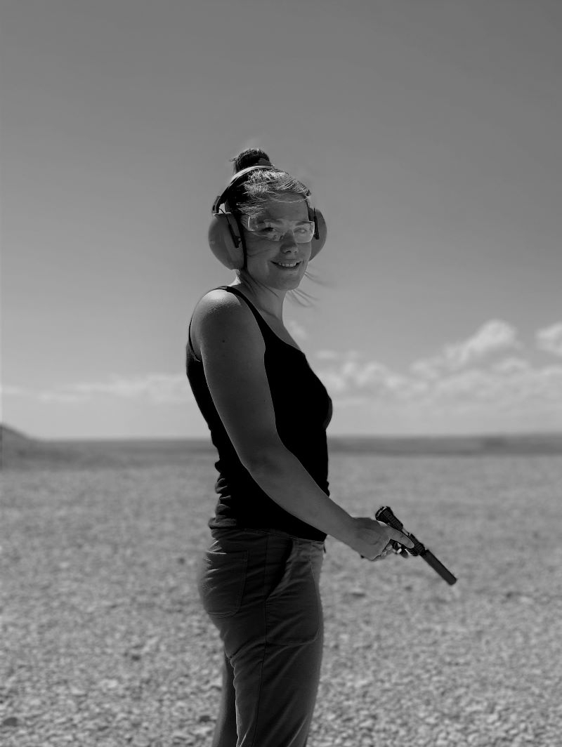 Woman on range with Sparrow 22