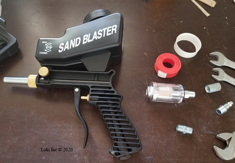 Soda blast gun, inline dryer, parts and tools