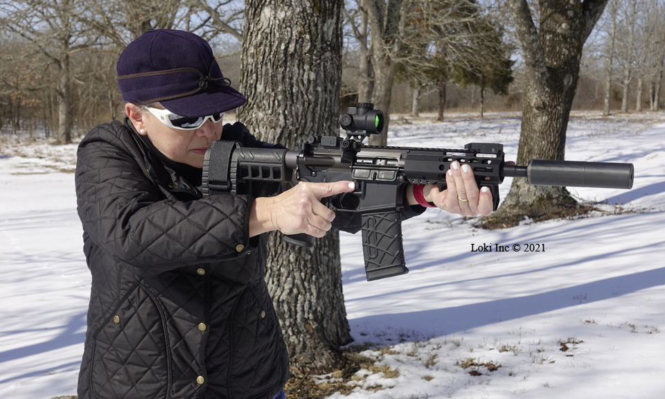 Barb Baird w AR pistol 300 Blk w Omega 300