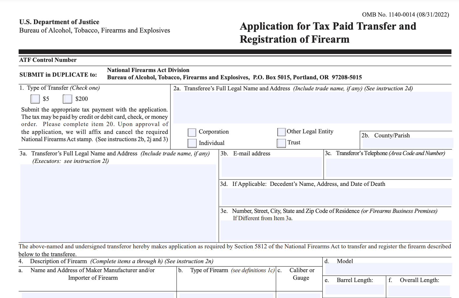 US Department of Justice Form 4.
