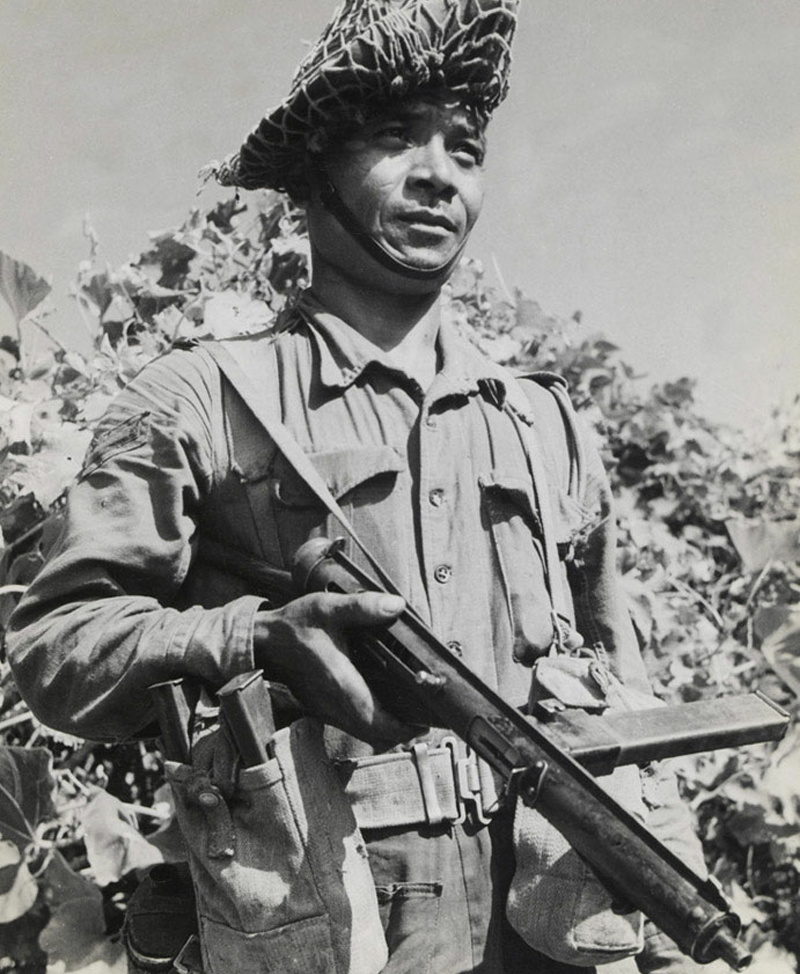 Gurkha soldier with STEN Mk II