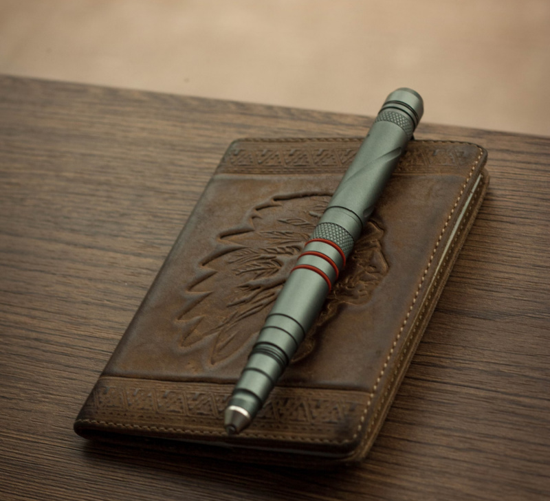 EDC tactical pen and leather bound notepad