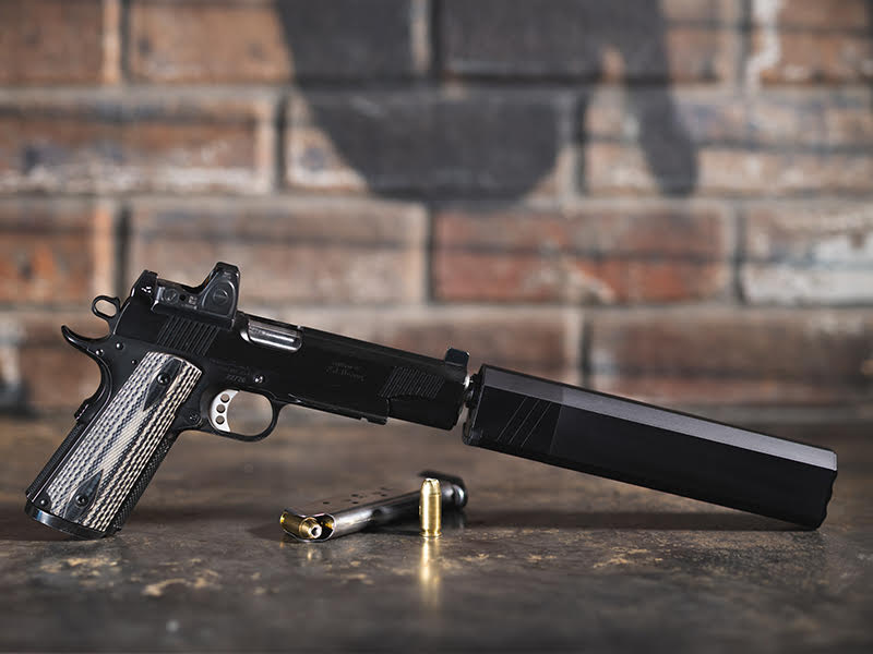 Utah state gun, the M1911, suppressed with a Silencerco silencer
