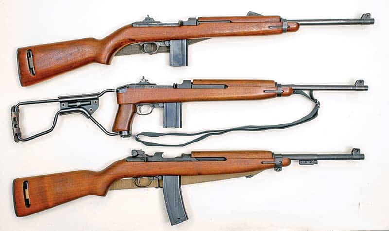 Top to Bottom: M-1 Carbine, M-1A1 Paratrooper Carbine, M-2 Carbine.