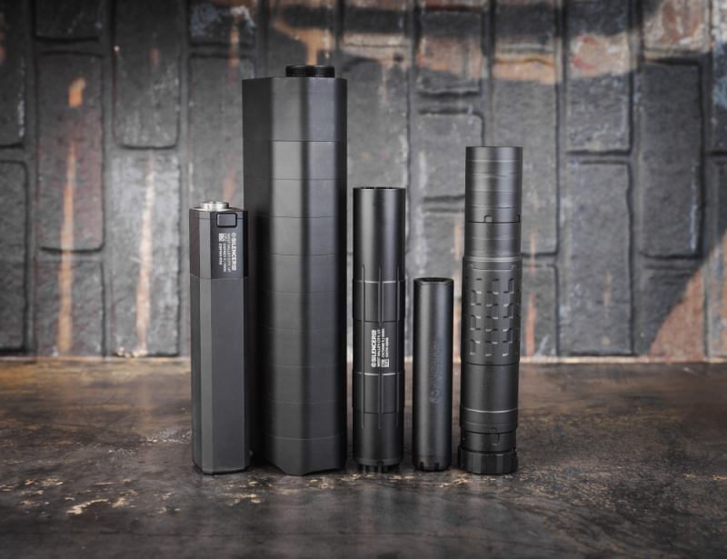 Types of Suppressors: Salvo 12, Sparrow 22, Hybrid 46M, and Osprey 2.