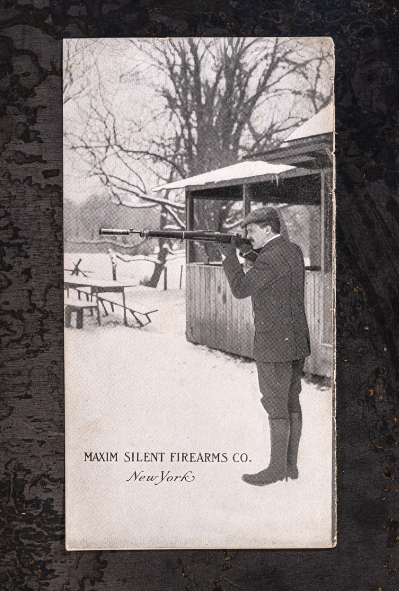 Hiram Maxim silencer in vintage ad from early 1900s