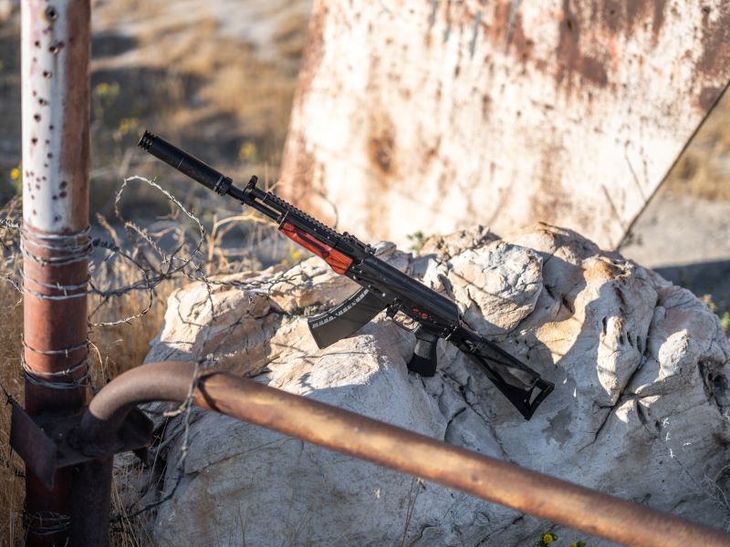 AK-47 with 11.5 inch barrel suppressed with the SilencerCo Omega 300 suppressor.