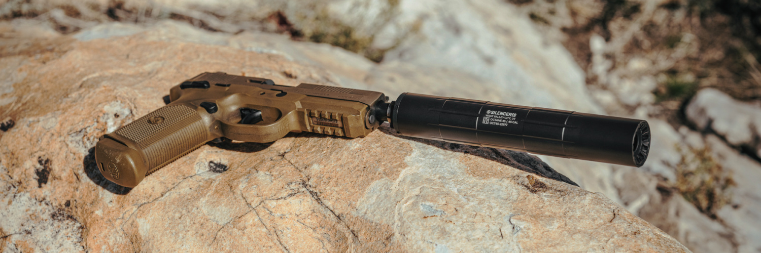 FN handgun with SilencerCo Octane 45 suppressor attached
