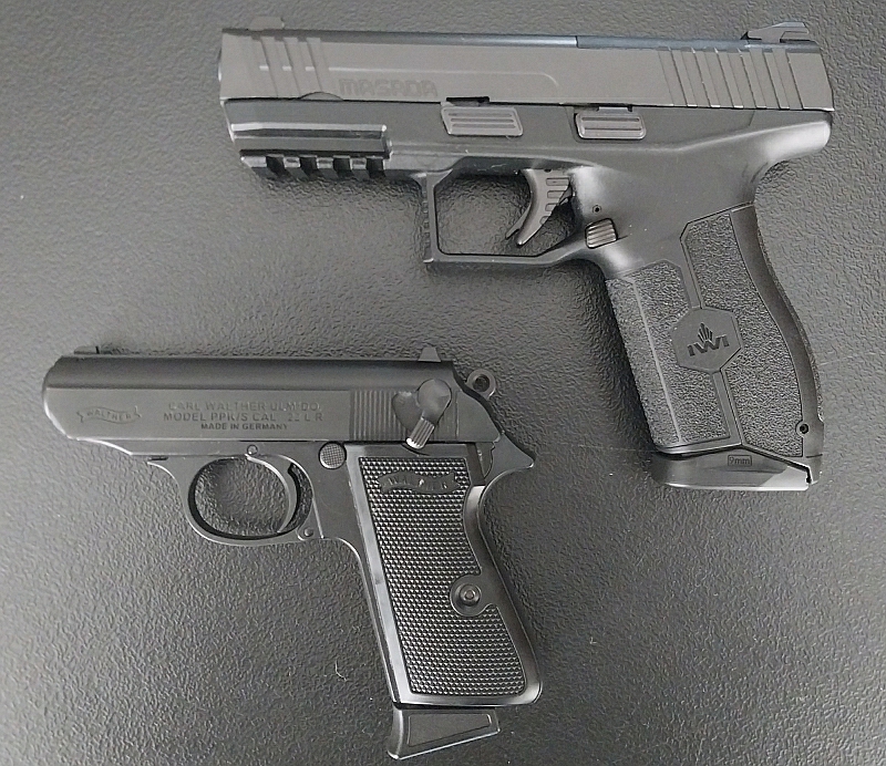 Walther PPK/s and IWI Masada handguns