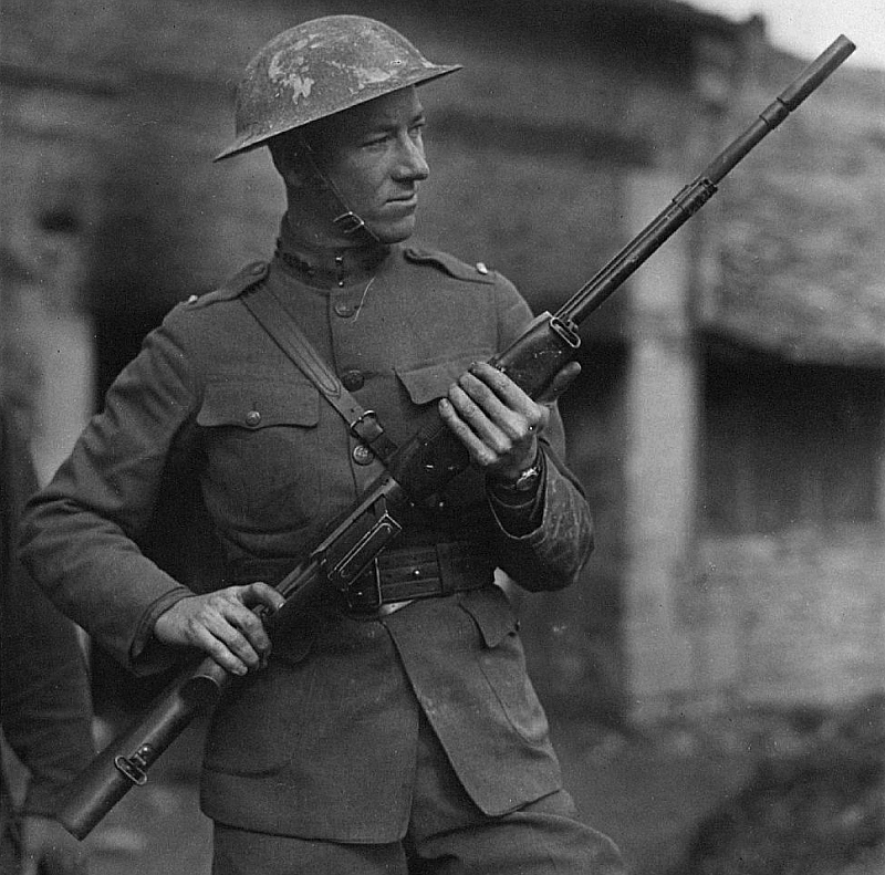 US Army Lieutenant Val Browning with an example of his father’s BAR in France, 1918. (US Army Heritage and Education Center)
