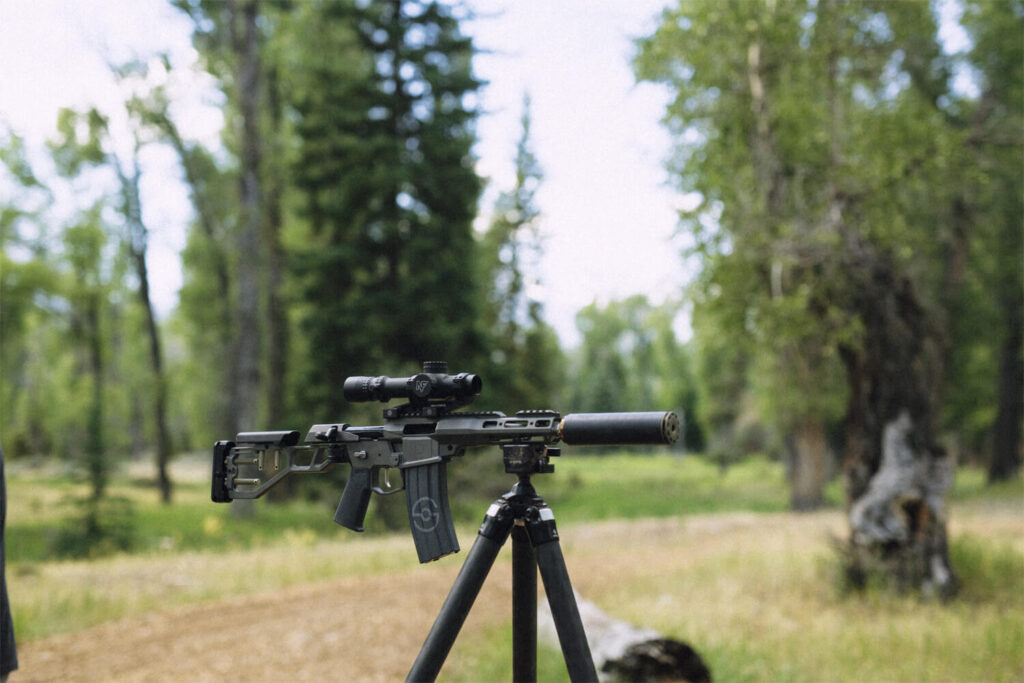 AR Rifle on a tripod, suppressed with Scythe STM