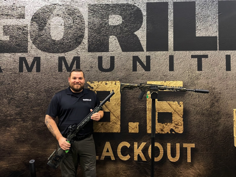 Gorilla Ammunition had two rifles suppressed with SilencerCo cans at SHOT Show 2024. The GF10 in 6.5 Creedmoor is suppressed with the Omega 36M and the MAD PIG Customes 45-70 lever action is suppressed with the Hybrid 46M.