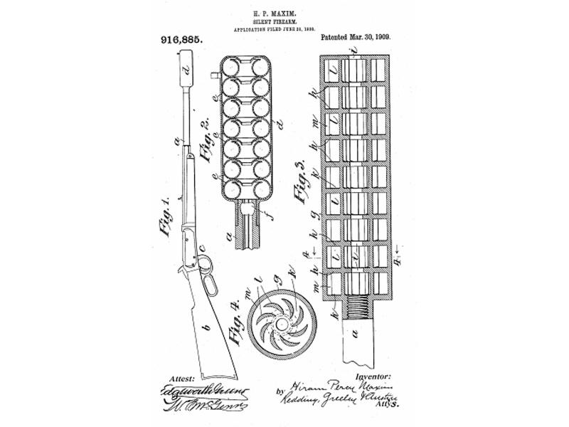 Maxim Silencer Patent Drawings. (Public Domain)