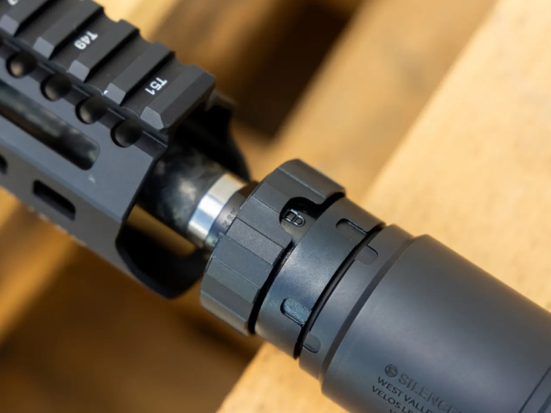 close-up of flash hider and suppressor mount