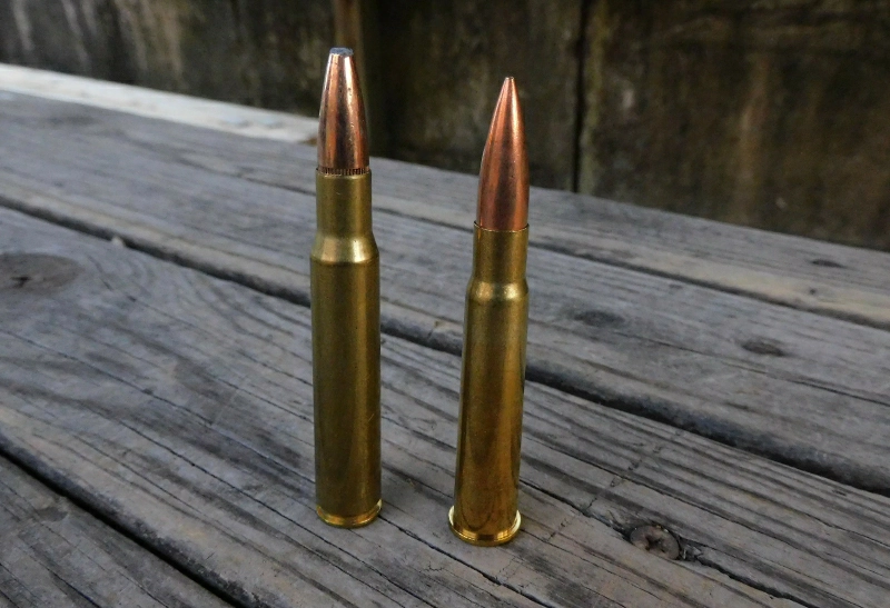 A 30.06 Springfield round (left) next to a 7.62x51 NATO round