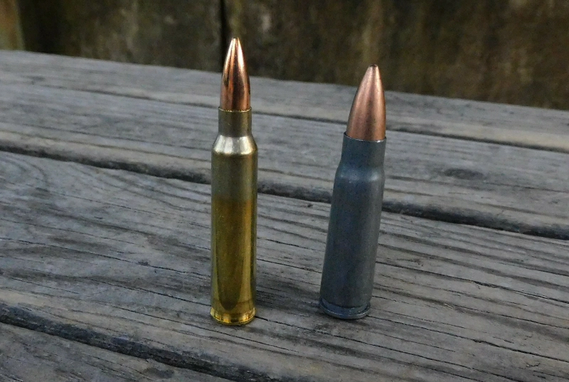 cartridge comparison: 5.56x45 NATO (left) and the 7.62x39 Russian