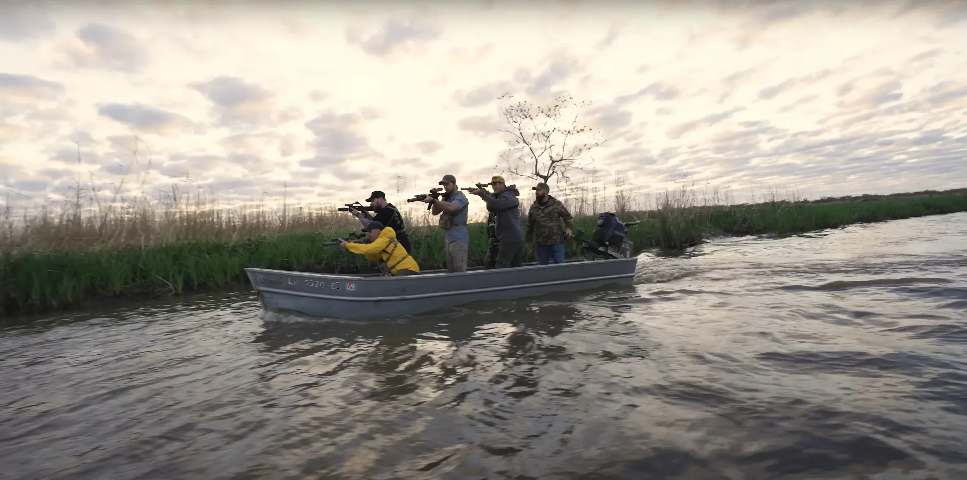 SilencerCo, Superior Defense, Dirty Kid shooting from a boat during a nutria hunt