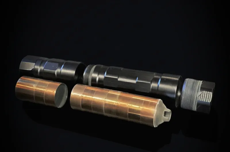 SilencerCo Switchback 22 rimfire suppressor disassembled to show modularity