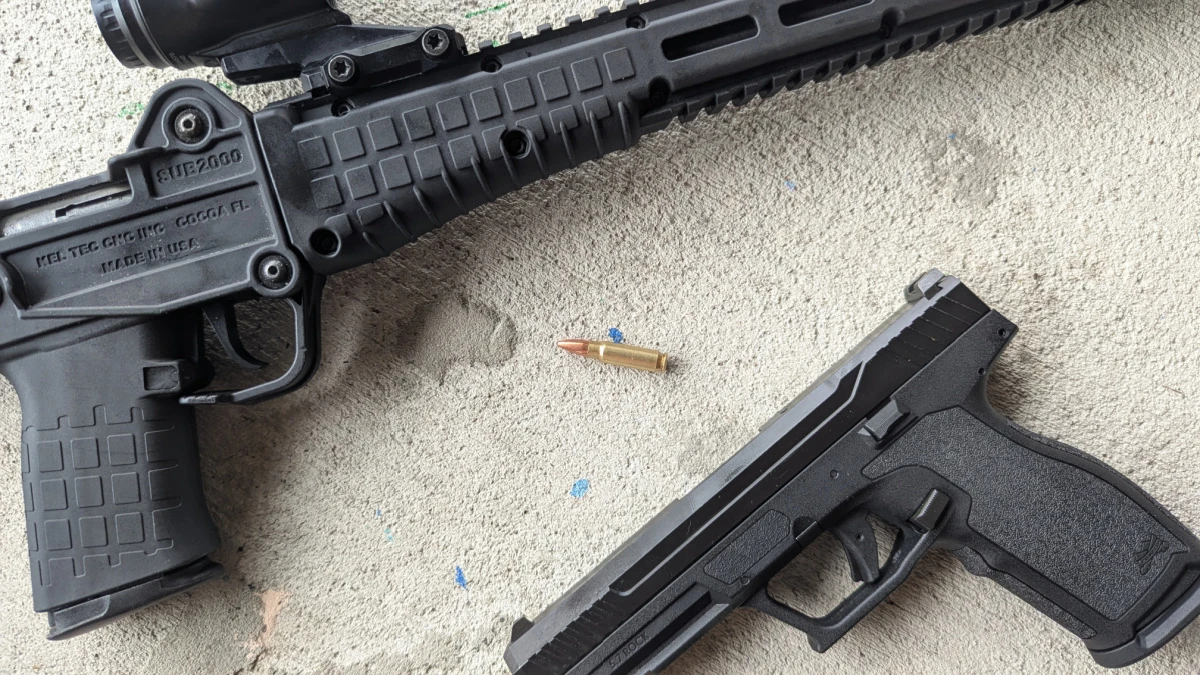 5.7x28mm cartridge between KelTec Sub 2000 rifle and PSA 5.7 Rock handgun
