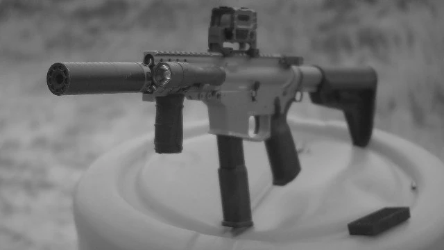 Suppressed Banshee as seen under night vision goggles