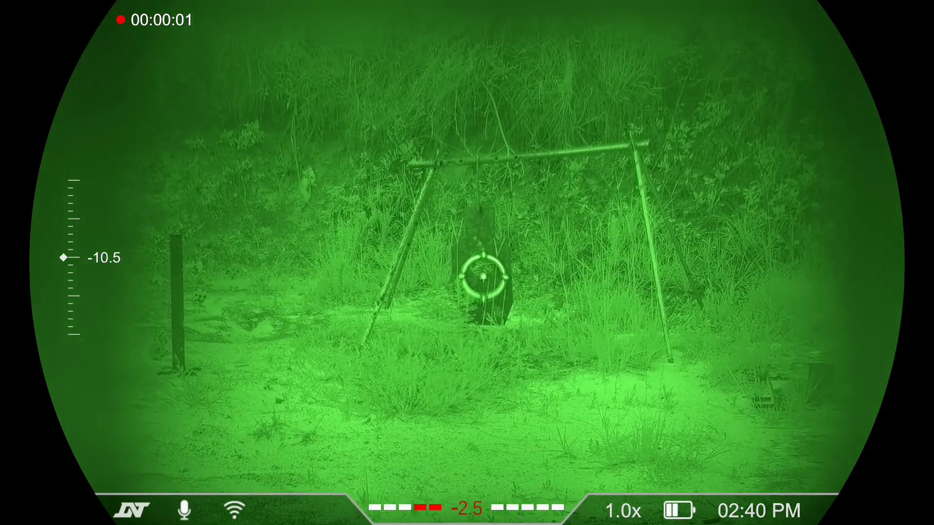shooters view of steel target under reticle with night vision