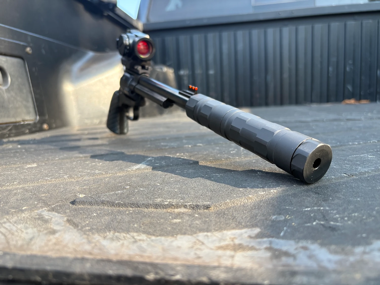 SilencerCo Switchback 22 rimfire suppressor on a revolver